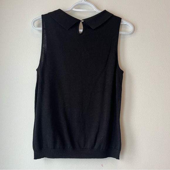 Gloria Vanderbilt Black Sleeveless Knit Top Bow Collar Retro Mod Minimalist - Picture 6 of 7